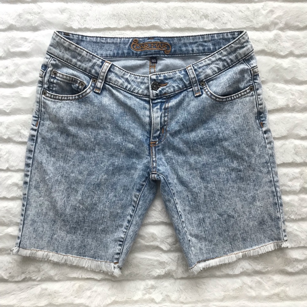 Carmar Acid Wash Cut Off Biker Jean Shorts
